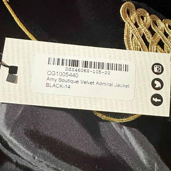 Boohoo Amy Boutique Velvet Admiral Jacket Military Embroidered Black Size 10 - Picture 10 of 13